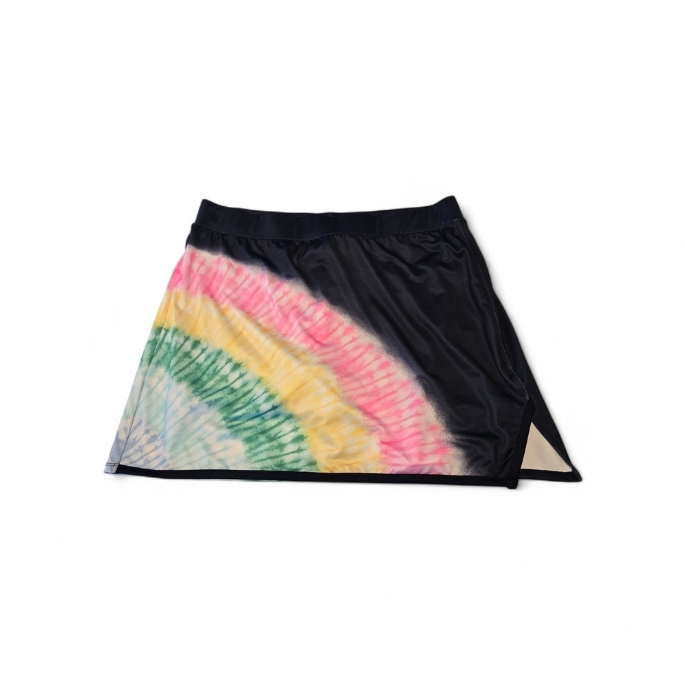 Crown & Ivy Rainbow Tie Dye Skort Womens XL Black Athletic Skirt w/ Shorts Liner